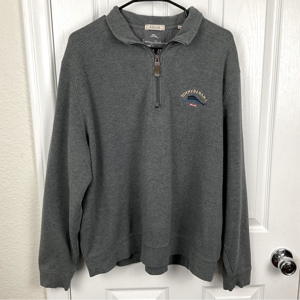 Pre-Owned Tommy Bahama Relax Men’s Gray Quarter Zip Pullover Sweatshirt, Size XL